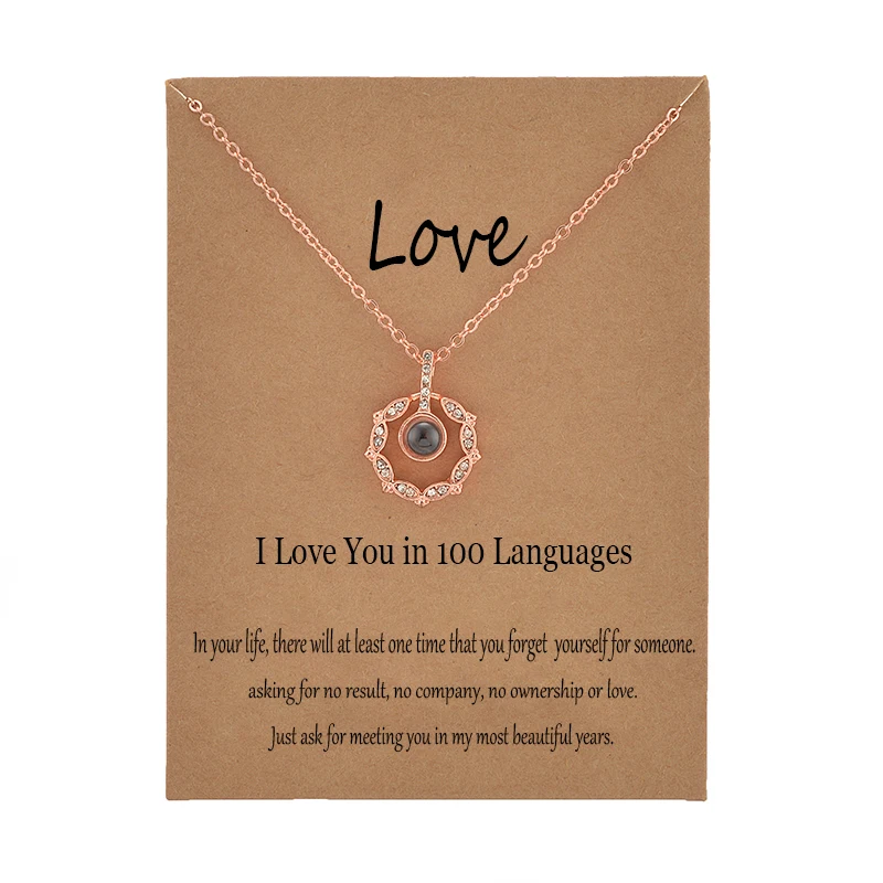 

100 Languages I love You Couple Necklace Valentine's Lover Gift Rose Gold Plated Women Wedding Deer Heart Projection Necklace