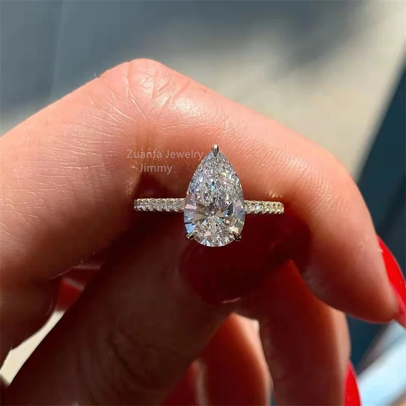 

Vintage Boutique 3CT Pear Diamond 9k 10k 14k Solid White Gold 925 Silver Moissanite Engagement Ring Wedding Bridal Jewelry