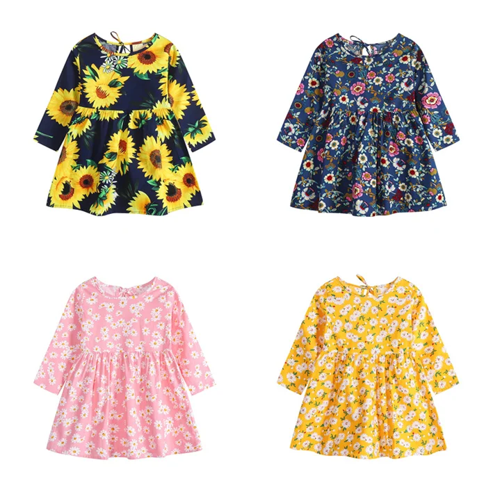 

2020 Summer new Long sleeve cartoon fruit floral cotton clothes children princess girls dresses for hot selling, As pic shows, we can according to your request also