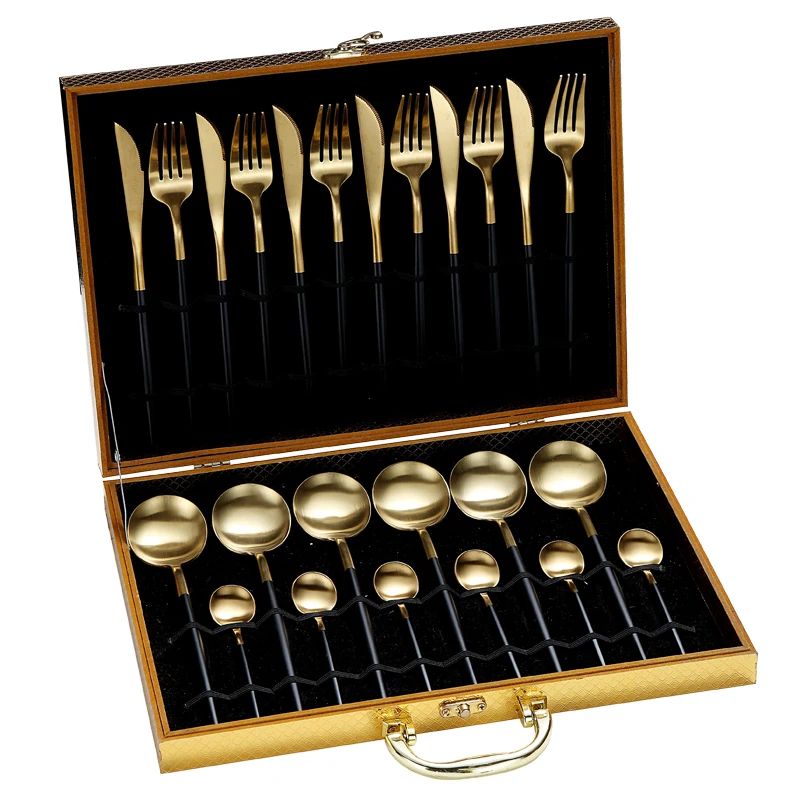 

Manufacturer Wholesale Stainless Steel 24pcs Matte Black 18/10 Wedding Reusable Spoon And Fork Silverware Gold Cutlery Set, Silver & gold + white/black/blue/pink/red