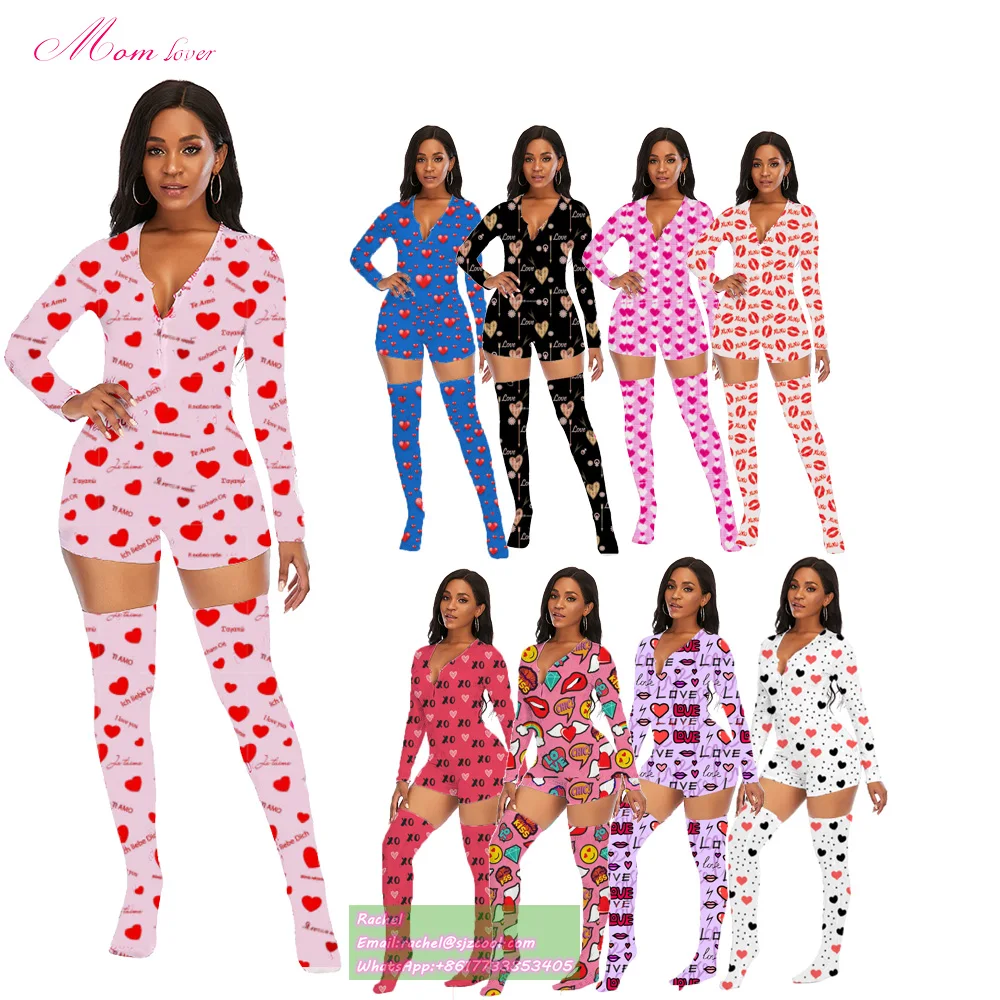 

2022 mom lover Custom Women Onesie matching socks Designer Luxury Romper Sexy Adult Short Onesie Pajamas With Socks, As pic