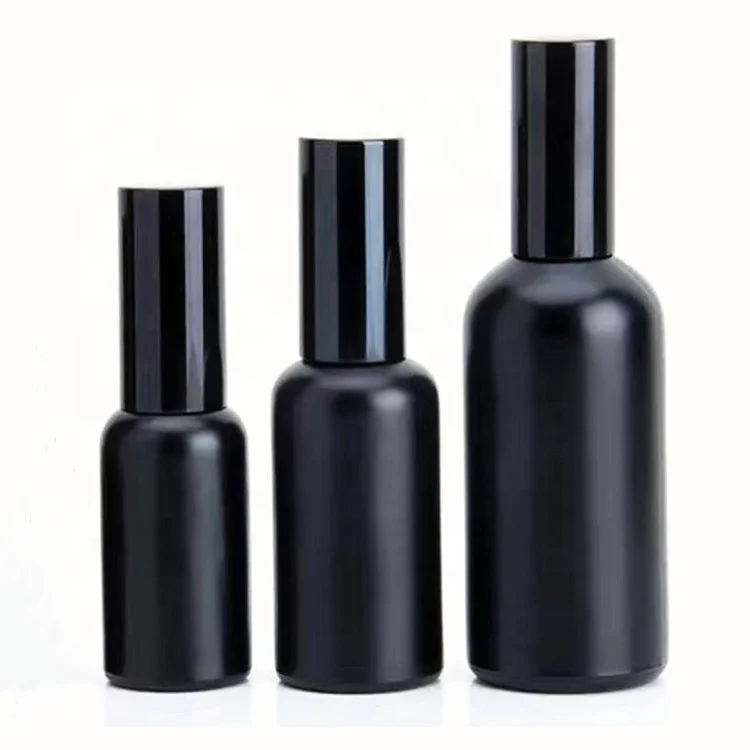 
Factory Price 5ml 10ml 15ml 20ml 30ml 50ml 100ml Matte Black Essential Oil Glass Bottle with Gold Cap Pump Sprayer 