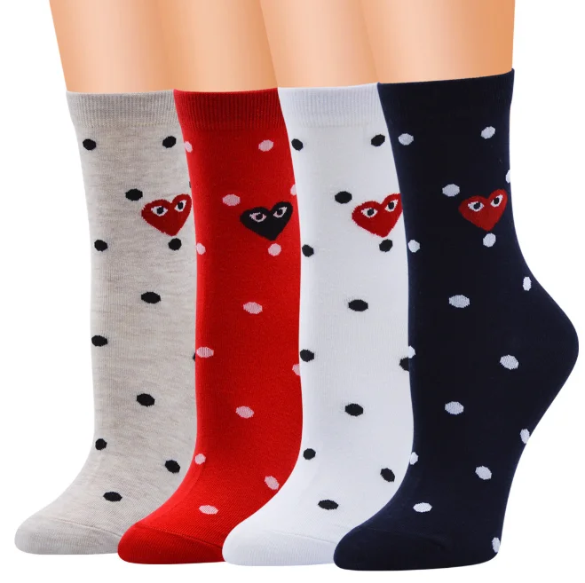 

Winter New Design Polka Dot Heart Pattern Cotton Cute Women Socks, As show picture