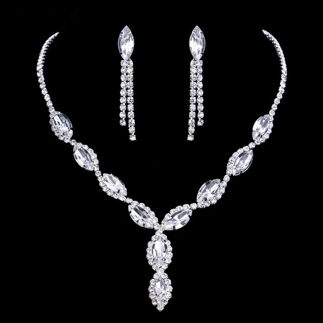 

Shining Crystal Tassel Bridal Jewelry Set Luxury Women Cubic Zirconia CZ Necklace Earrings Set for Wedding Engagement