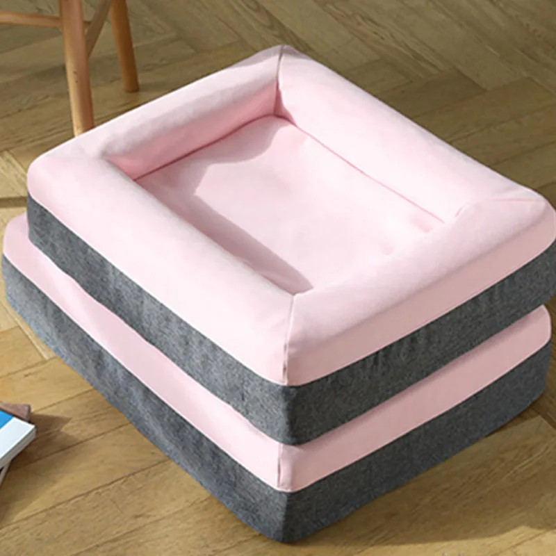 

Factory Portable Square Anti Anxiety Warm Fluffy Chew Proof Memory Foam Pet Dog Beds, Pink, grey, ivory