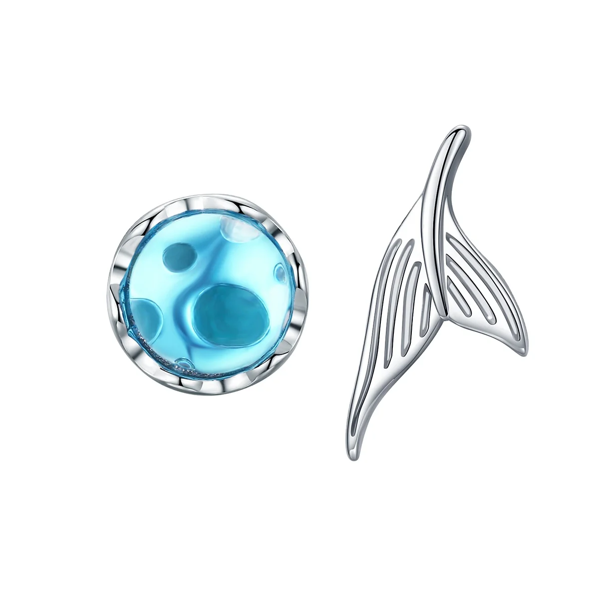 

Special Design Mermaid Blue Sea Fish Tail Crystal Stud Earrings 925 Silver Custom