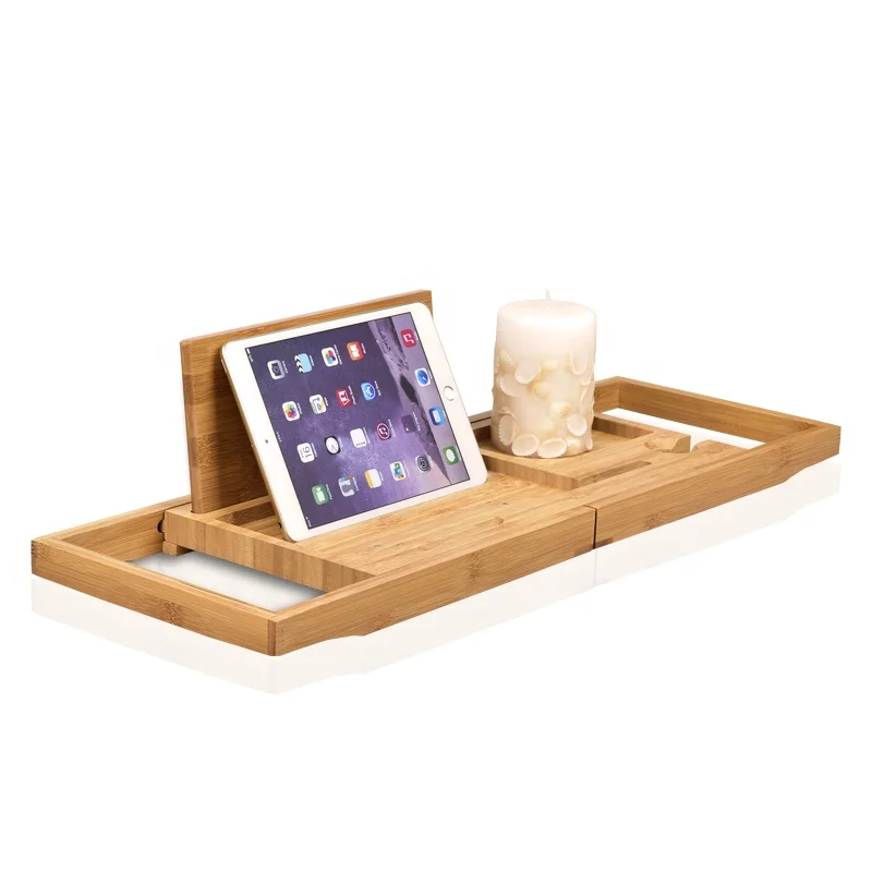 

Factory cheap price bathtub caddy tray bridge table adjustable caddy tray, Natural bamboo color