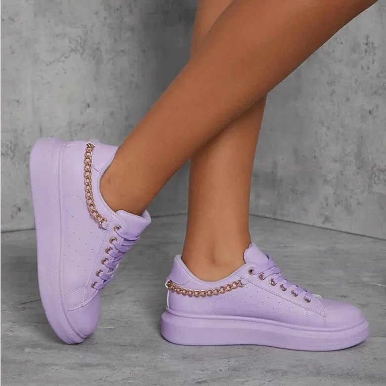 

Autumn winter new style board shoe breathable lady chain decorates leather shoes, White,brown,purple