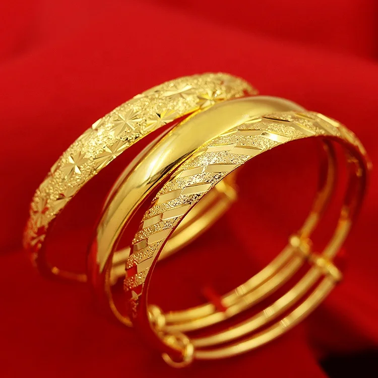 

Adjustable Brass 24k Gold Plated Bangle Dubai Alluvial gold indian girls African Bride Women Jewelry Bangles Brass Do Not Fade