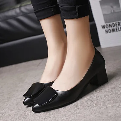 

Factory Wholesale Women Plus Size High Heels Shoes Female Sexy Party Office Lady Low-Cut Square Heel Pumps