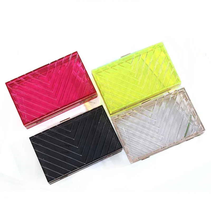 

European Fashion Women Chain Crossbody Hand Bags Box Shape Clear Acrylic Clutch Bag