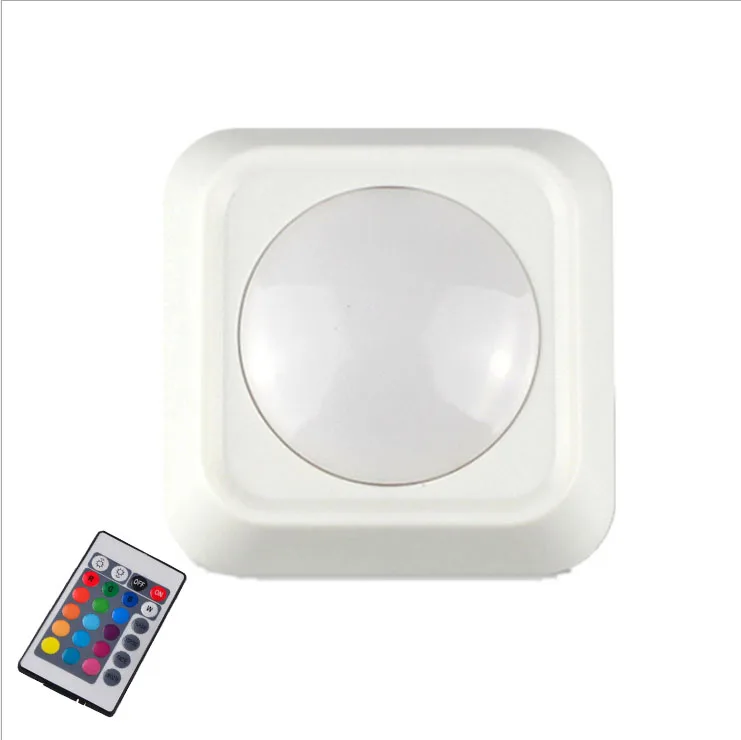 RGB Color Changing LED Puck Light Night Light Remote Control Mini Linterma LE'D White Red Green Blue Colored