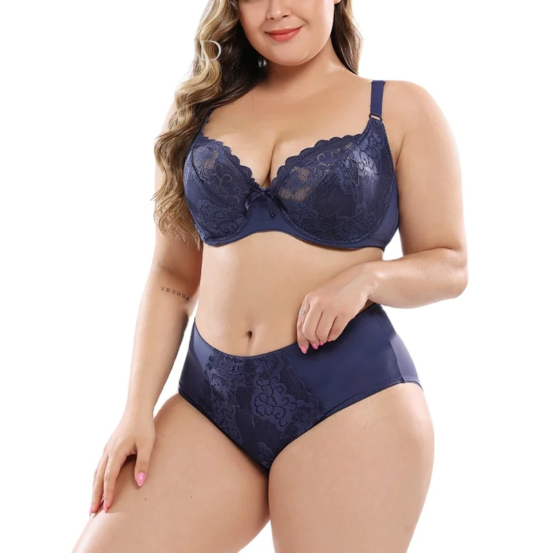 

High quality ultra-thin lace plus-size bra set plus size underwear sexy bra and panties bra & brief sets