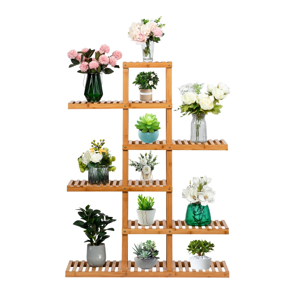 

Outdoor Garden Decoration 6 Floors 12 Seats 100% Natural Bamboo Plant Frame Plant Flower Stand Rack, Natural color