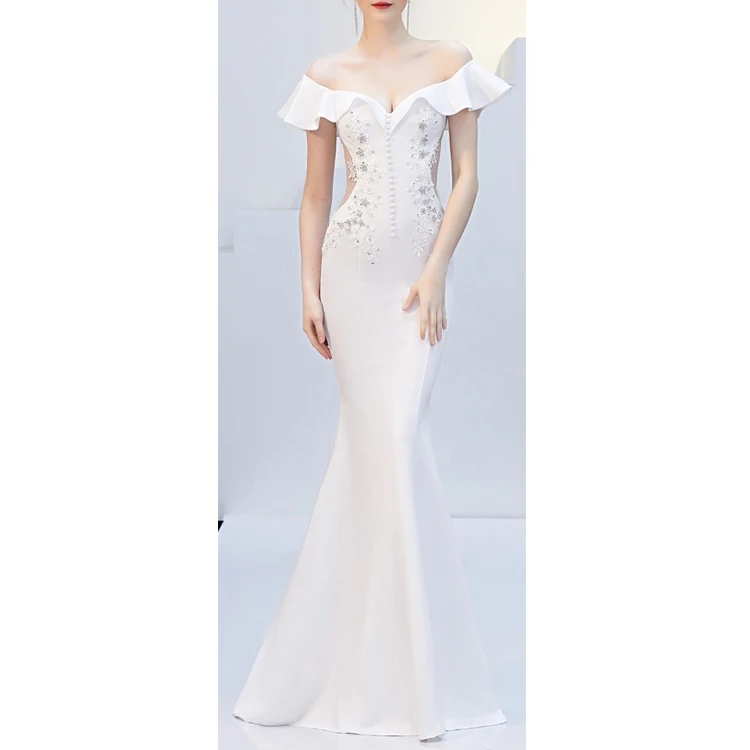 

2020 Cheap Price Pure Lace Off Shoulder A-Line Dress Wedding Dress Ball Gown