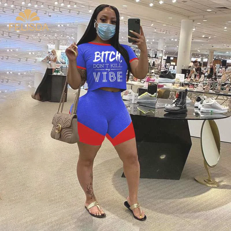 

Women Sport Tracksuit Two Piece Set Summer Letter Print Short Sleeve Jogging Outfit Crop Top 2 Piece Set T-Shirt Pants Suit