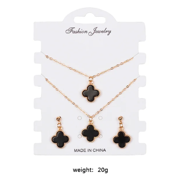 

Jewelrox Women Zinc Alloy Black Enamel Clover Gold Plated Jewelry Set