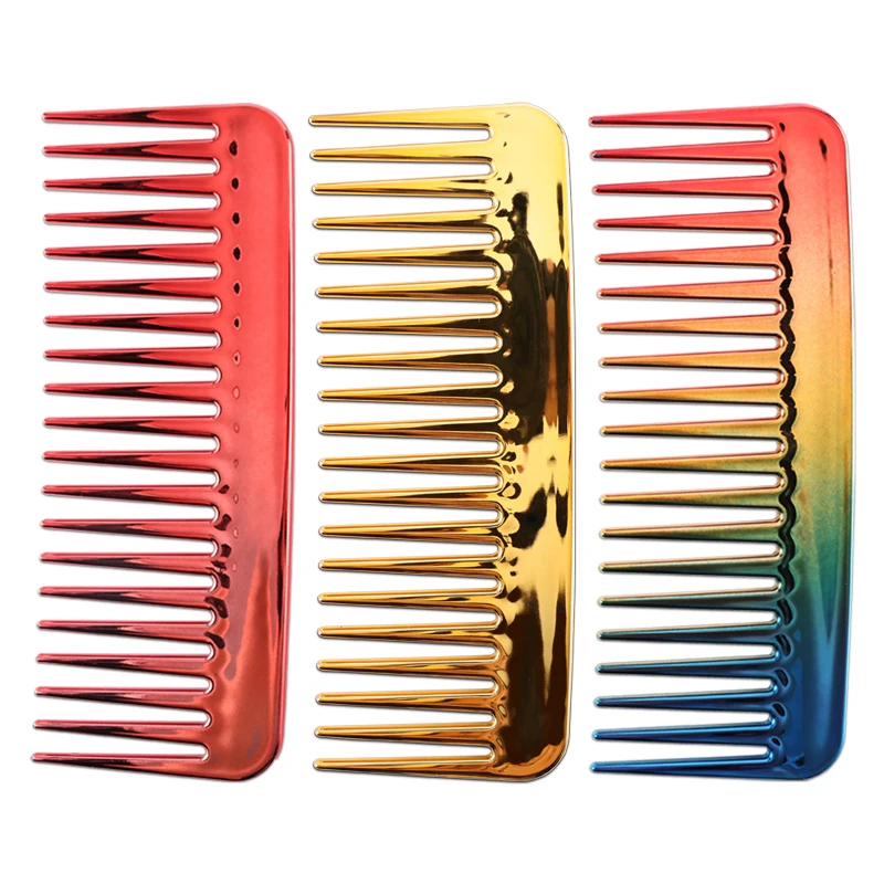 

Wholesale Custom Logo Gold Electroplating Large Barber Shining Massage Detangling Brushes Shining Comb Wide Tooth Hair Comb, Many colors are available, and patterns can also be customized