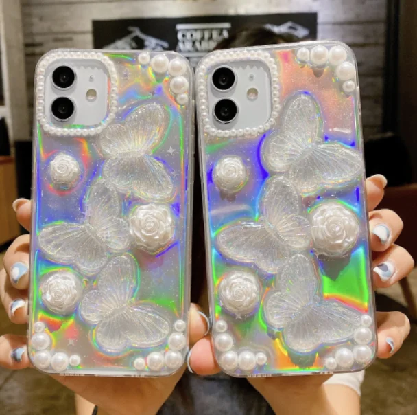 

Shell Epoxy Symphony Pearl Butterfly Phone Case for IPhone 13 Pro Max Girls/Woman Luxury Phone Case, More colors