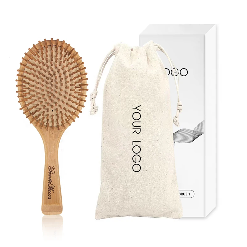 

Custom Logo Air Cushion Rubber Paddle Brush Bamboo Hair Detangling Hair Brush