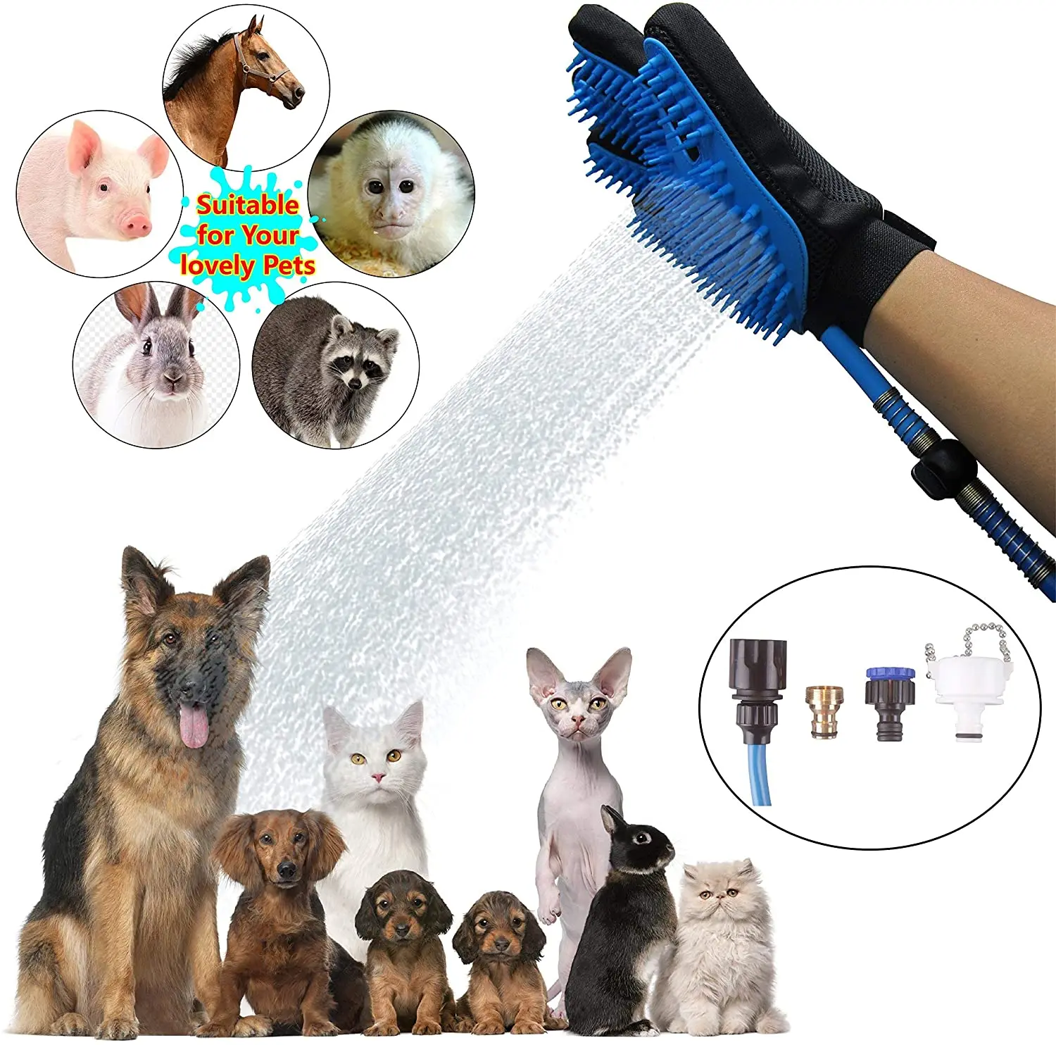 

Wholesale Pet Washing Grooming Tools Cat Dog Brushes Massage Shower Silicone Pet Grooming Gloves, Blue