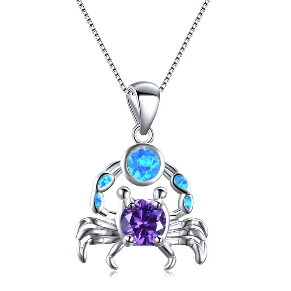 

New Fashion reated Opal Ocean Jewelry Crab Marine Pendant Necklace for women girl, Blue