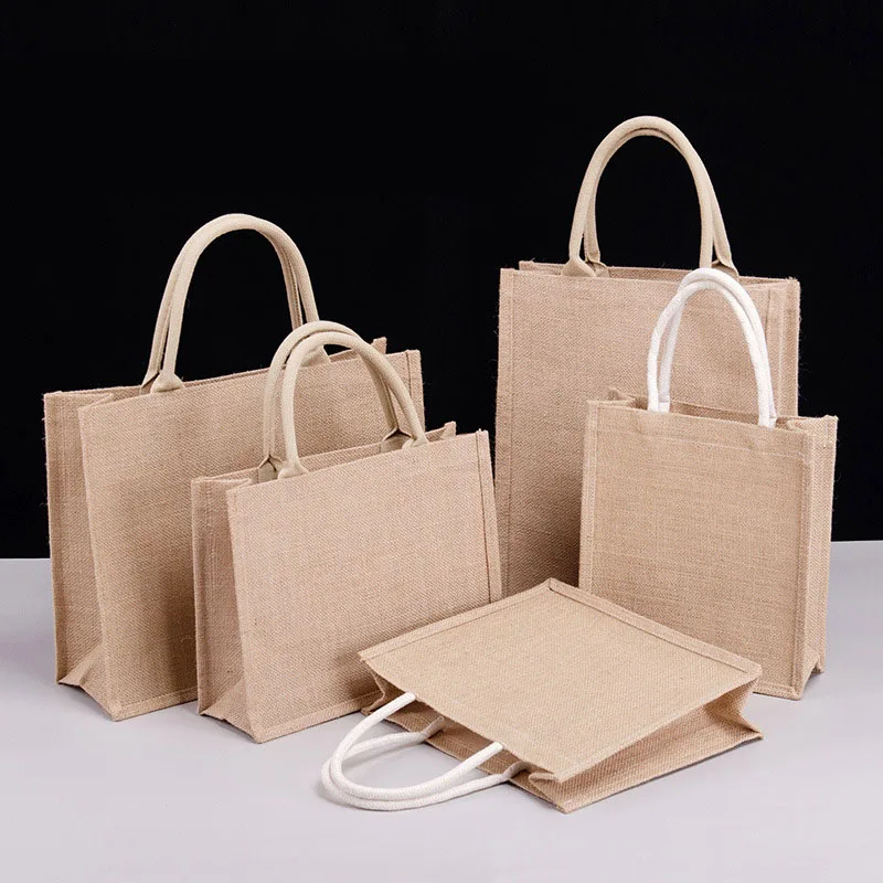 

High Quality Natural Recycle Foldable Carry Jute Shopping Bags Manufacturer Custom LOGO Film Covering Waterproof Jute Bags, Customized color