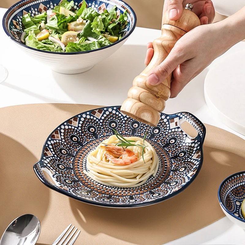 

Moroccan Bohemian Style Ceramic Round Bowl Porcelain Oval Plate Platos Tableware Dinner Dish Dinnerware Set