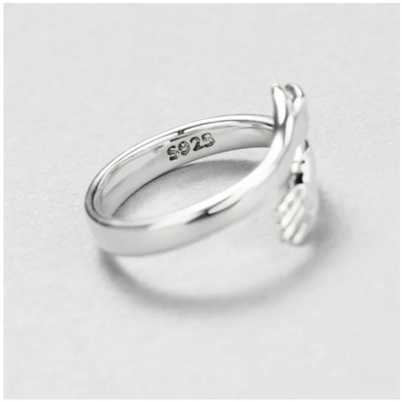

Cheap Factory Price Wholesale High Quality  Open Hands Hug Ring Silver Jewelry 925 Sterling, As photo