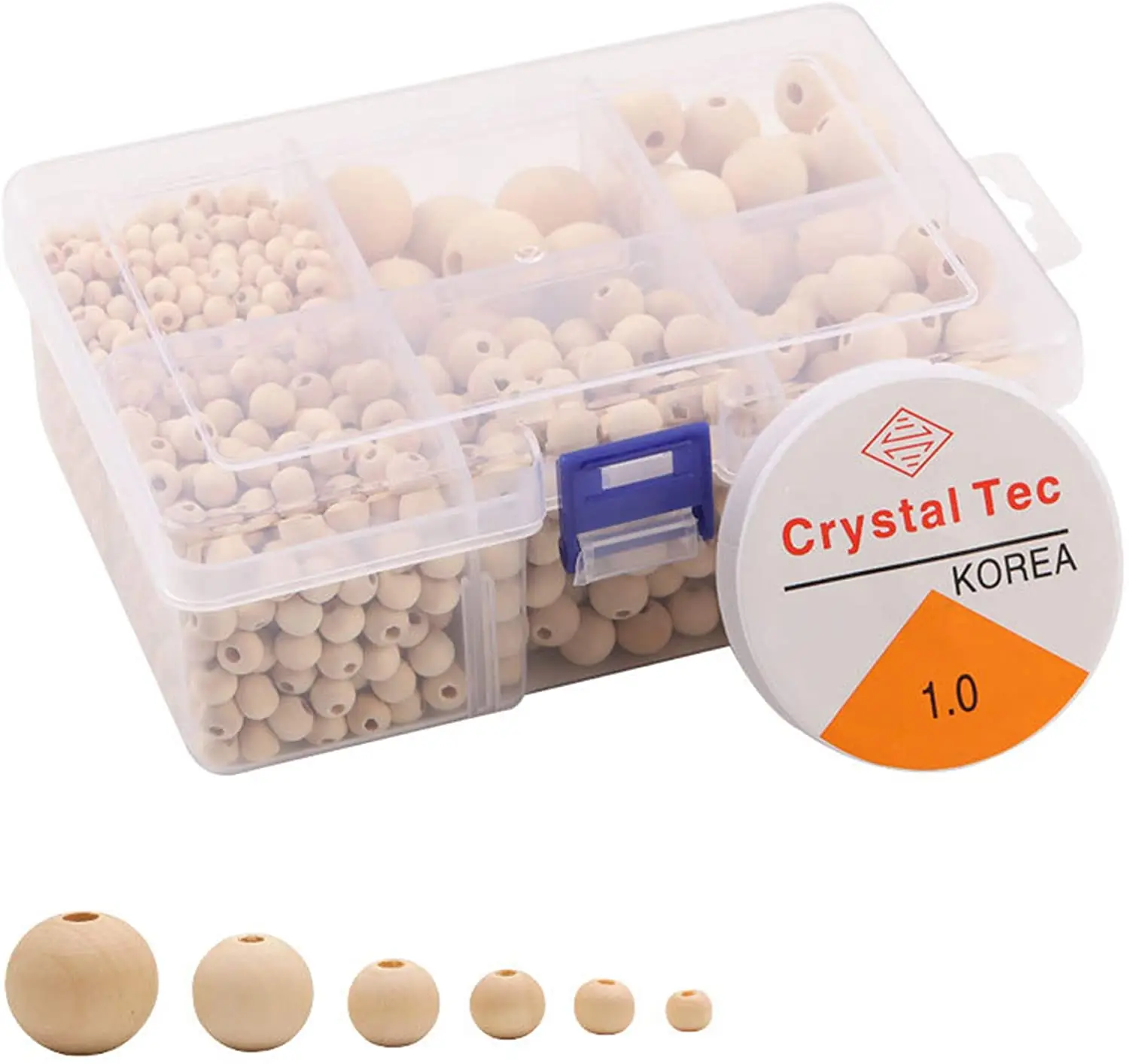 

1105pcs Natural Round Wooden Beads Set With Elastic String for Bead Bracelet
