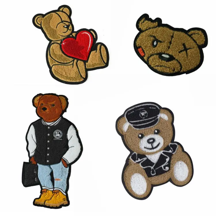 

Chinese wholesale customized embroidery badges cartoon bear chenille patches, According to customer's resquest