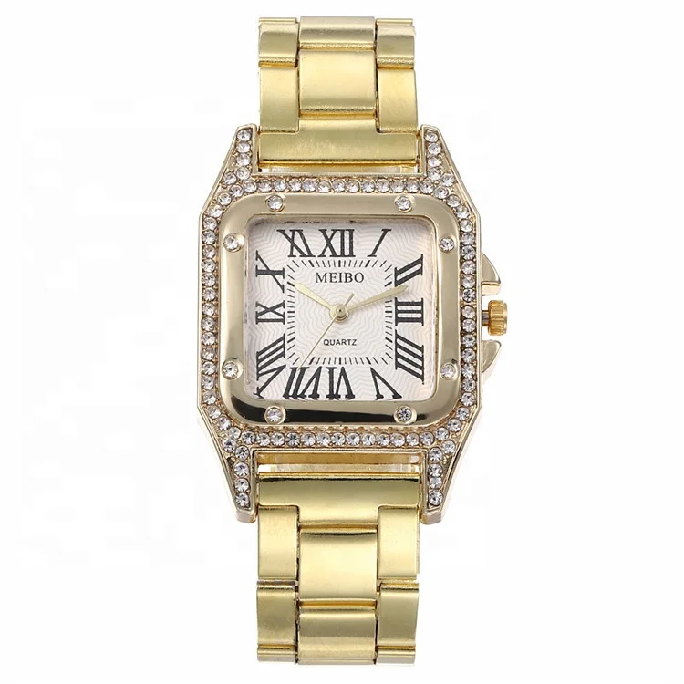 

2020 Luxury Full Diamond Inlay Rome Steel Watch Ladies Golden Quartz Buckle Watches jam tangan wanita TW469