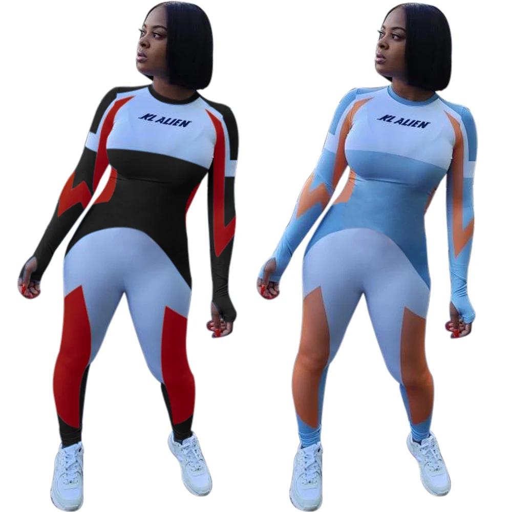 

YD-K8926 fall and winter ladies casual sexy long sleeve color patchwork zipper jumpsuits winter clothing for women