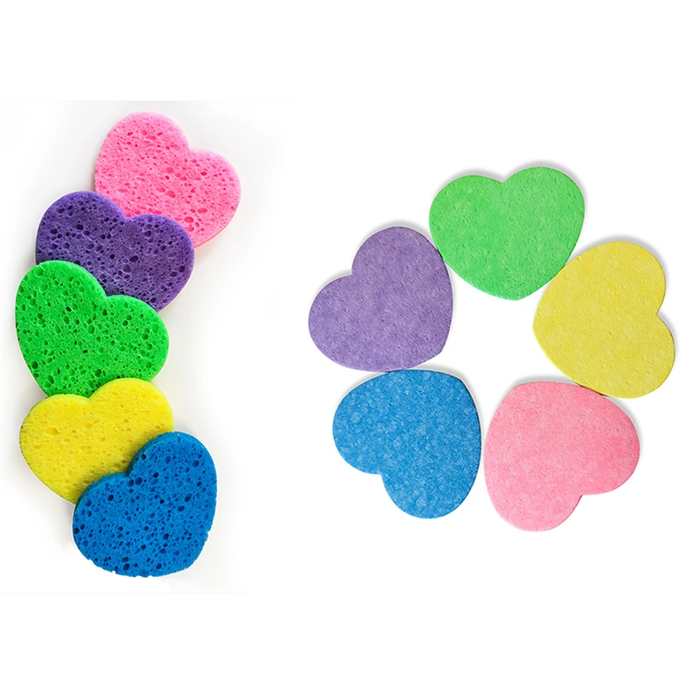 

Deep Facial Cleansing & Exfoliating Pads Heart Shaped Compressed Natural Cellulose Facial Sponge Reusable Face Cleansing Puff