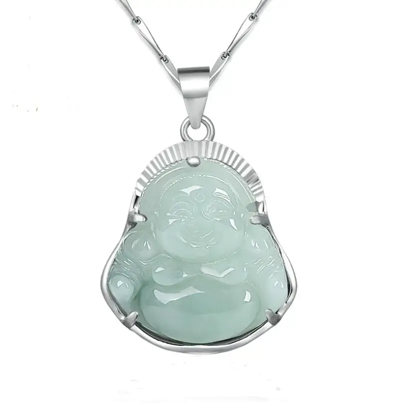 

Blues RTS Chinese Little White Crystal Sterling Silver Buddha Necklace