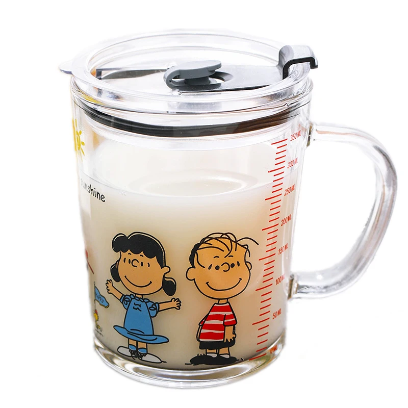 

Children's glass straw cups with scale water cup Household sealed glass with lid large capacity juice mug, Custom design