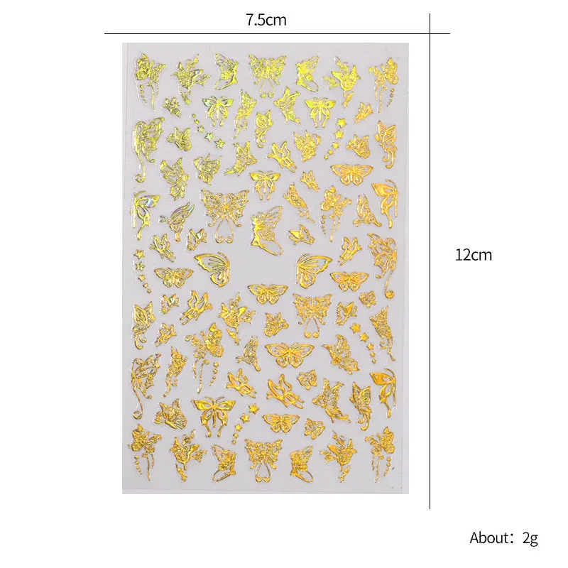 

2021 Different Laser Gold and Silver Color Butterfly Shapes Nail Art Decoration 3D Nail Sticker, Silver and gold