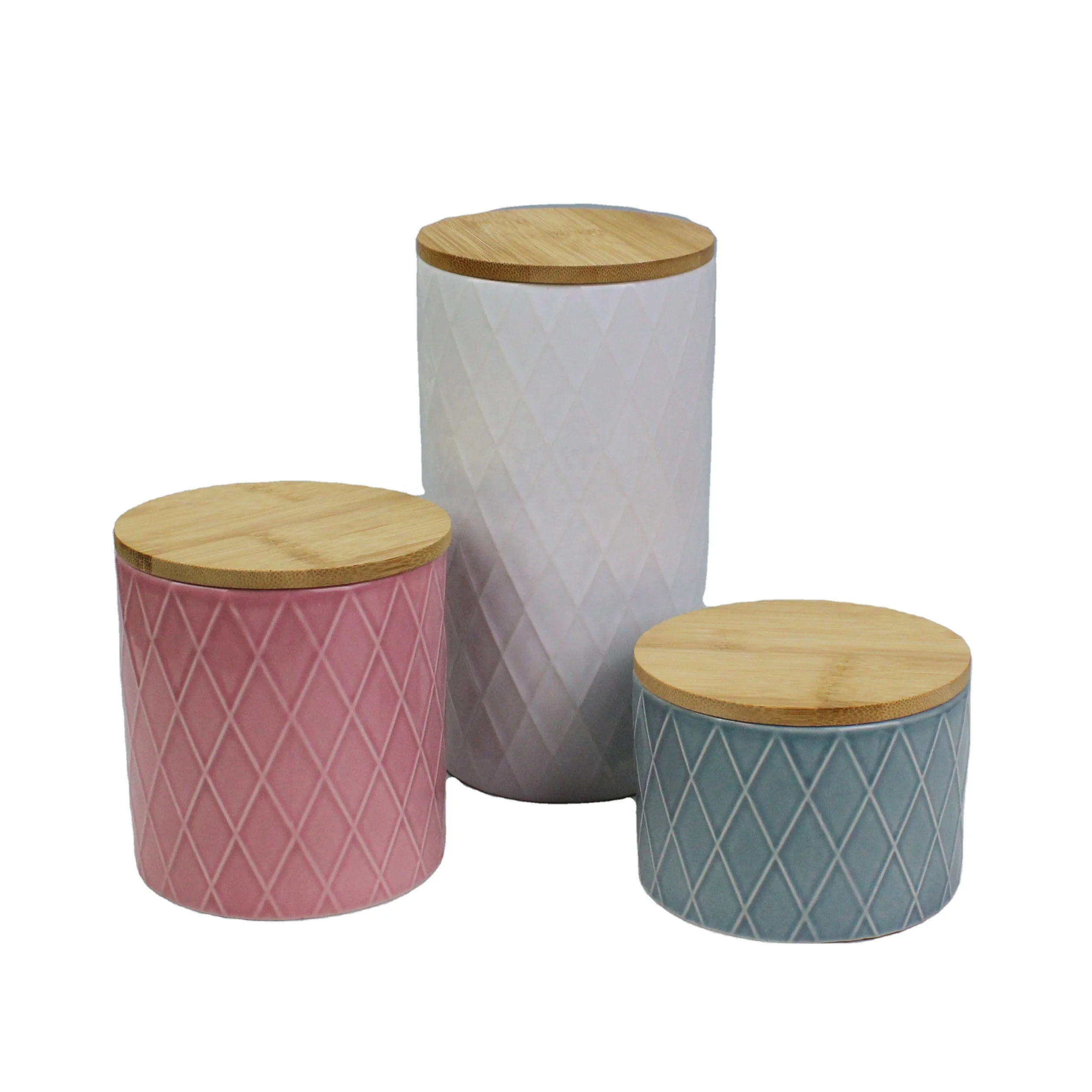 

Ceramic Canister Set Coffee Tea Sugar Food Storage with Bamboo Lid Porcelain Jar Container,Gift for Women,Round, Black/red/white