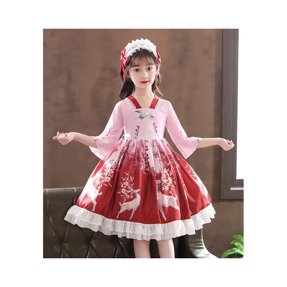 

Summer Boutique Children Girl Clothing Flower Girl Party Dress Lolita Cosplay Wearing for Kids Birthday Party Concert, As shown