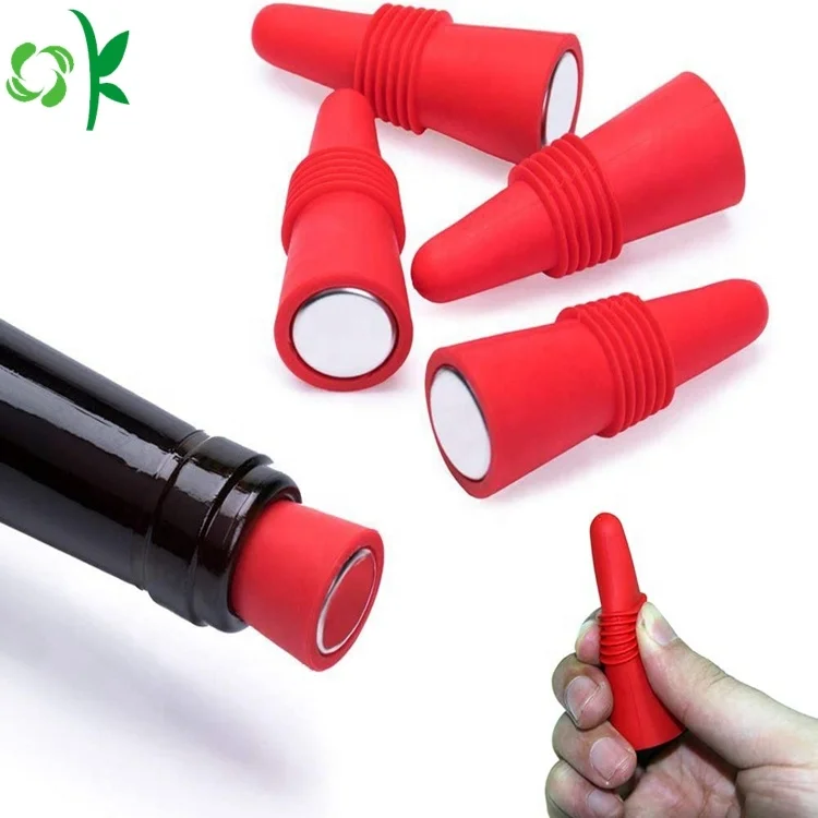 

OKSILICONE Stainless Steel Bottom Silicone Wine Bottle Stopper Reusable Top With Handle For Wine Bottles To Keep Liquor Fresh, Purple/red/green/blue/black/orange