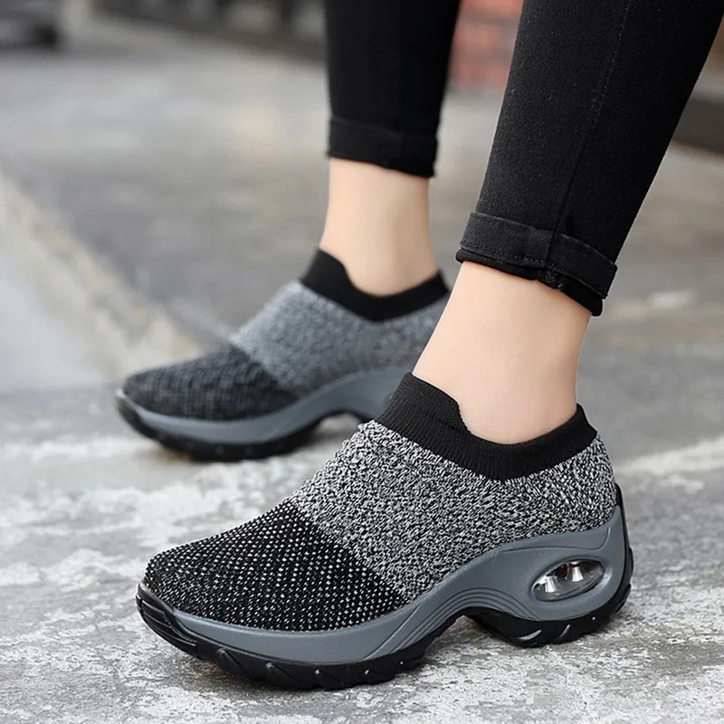 

New Arrival Ladies Slip On Breathe Comfort Loafers Thick Air Sole Shoes Mesh Walking Shoes Women Fashion Sneakers, Picture