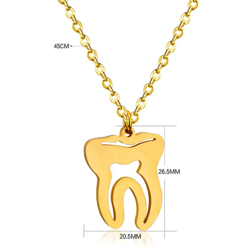 

Souvenir Hollow Stainless Steel Gold Plated Teeth Tooth Pendant Jewelry Necklace, Gold,silver