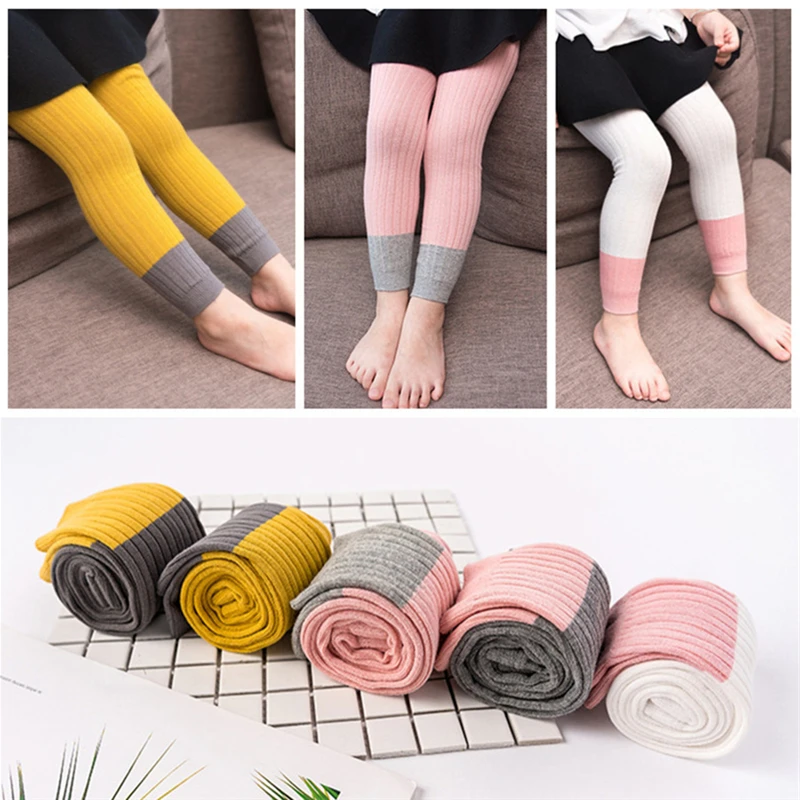 

Girls Leggings Patchwork Pants Baby Girl Colorful Trousers Autumn Winter Cotton Knit Leggings Cute Casual Pants 1-8T