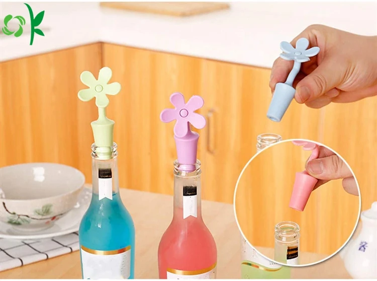 Oksilicone Wholesale Custom Flower Design Silicone Wine Bottle Stopper