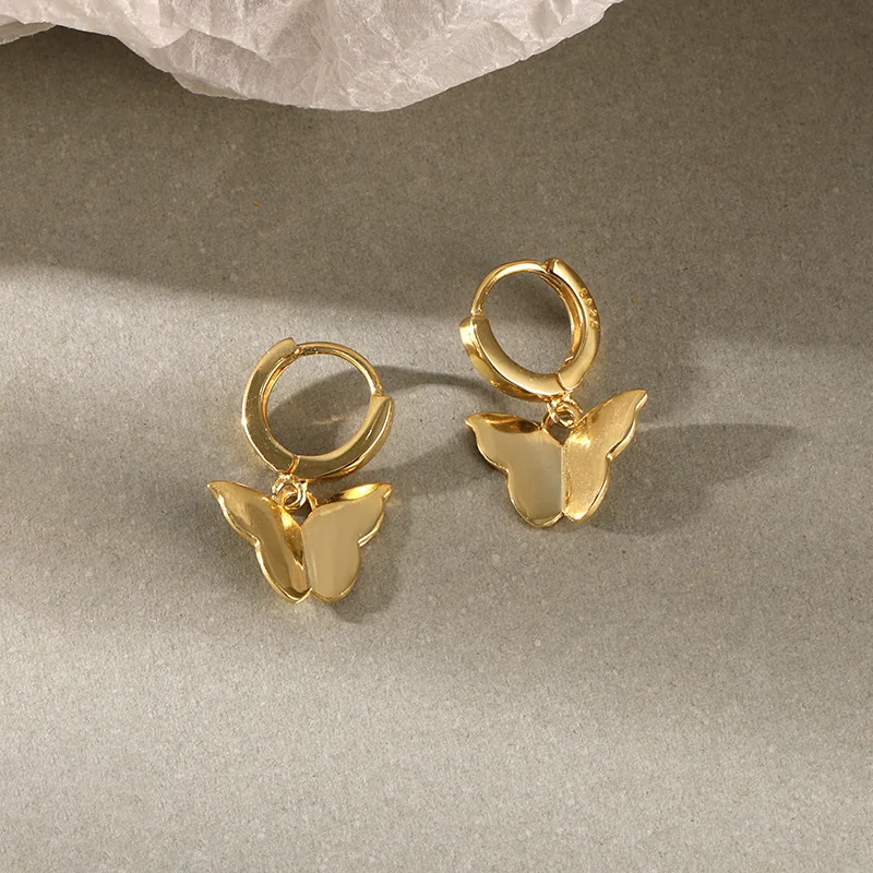 

VIANRLA 18k gold plated huggie earring 925 sterling silver butterfly earrings women drop butterfly earrings
