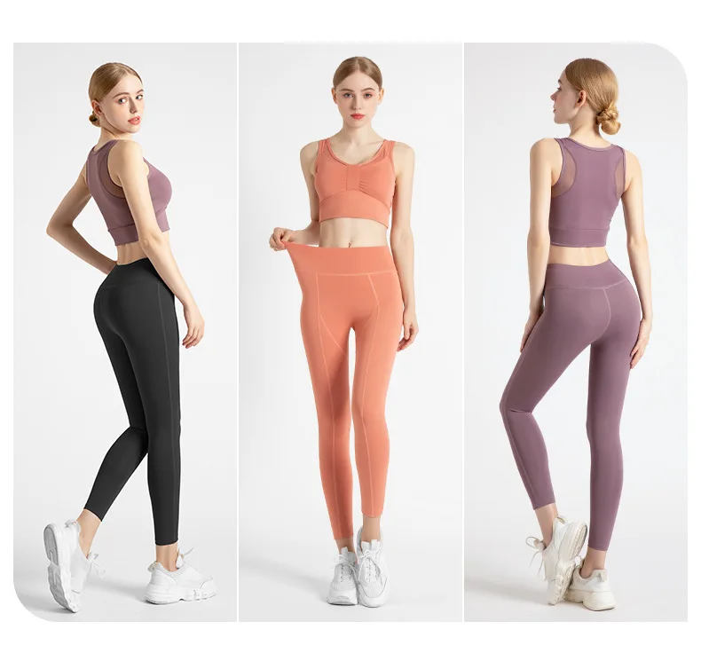 

Sports fitness trousers peach running hips high waist abdomen elastic leggings feet yoga pants women