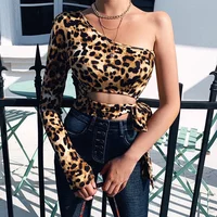 

New Custom Leopard Dry Fit T Shirt Bandage Sexy Long Sleeve Women's Crop Top