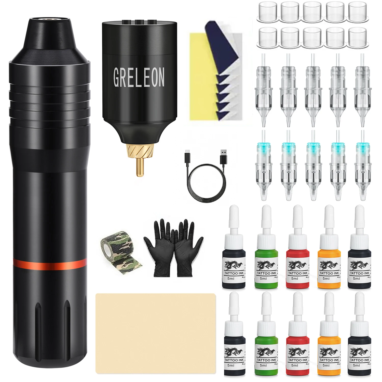 Tattoo Cartridge Needles Color Inks Power Supply Rotary Motor Tatoo Gun Practice Skin Complete Kit For Tattoo Beginners