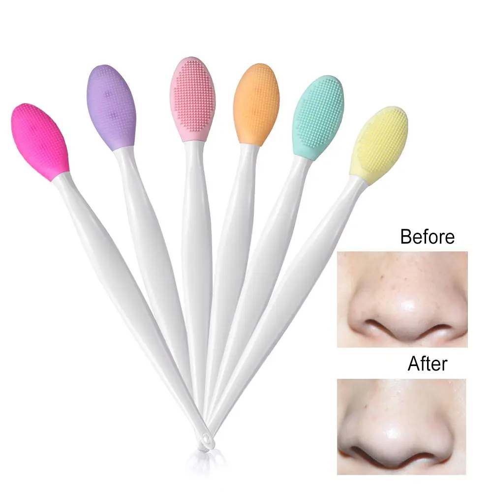 

Silicone double-sided nasal wash brush, blackhead brush beauty makeup brush, Pink,purple,green,yellow,red