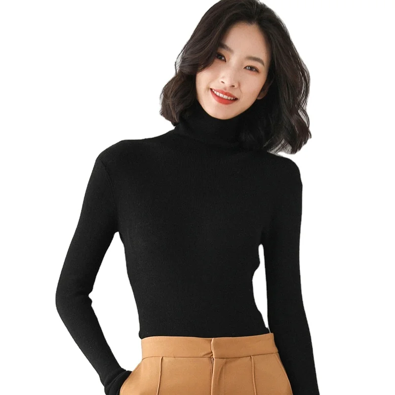 

Women's wool autumn and winter solid color slim fit all-match high-neck thin knit bottoming shirt